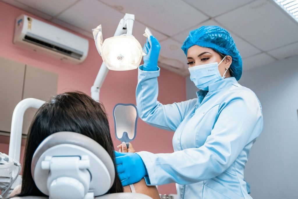 A patient having an annual dental check-up